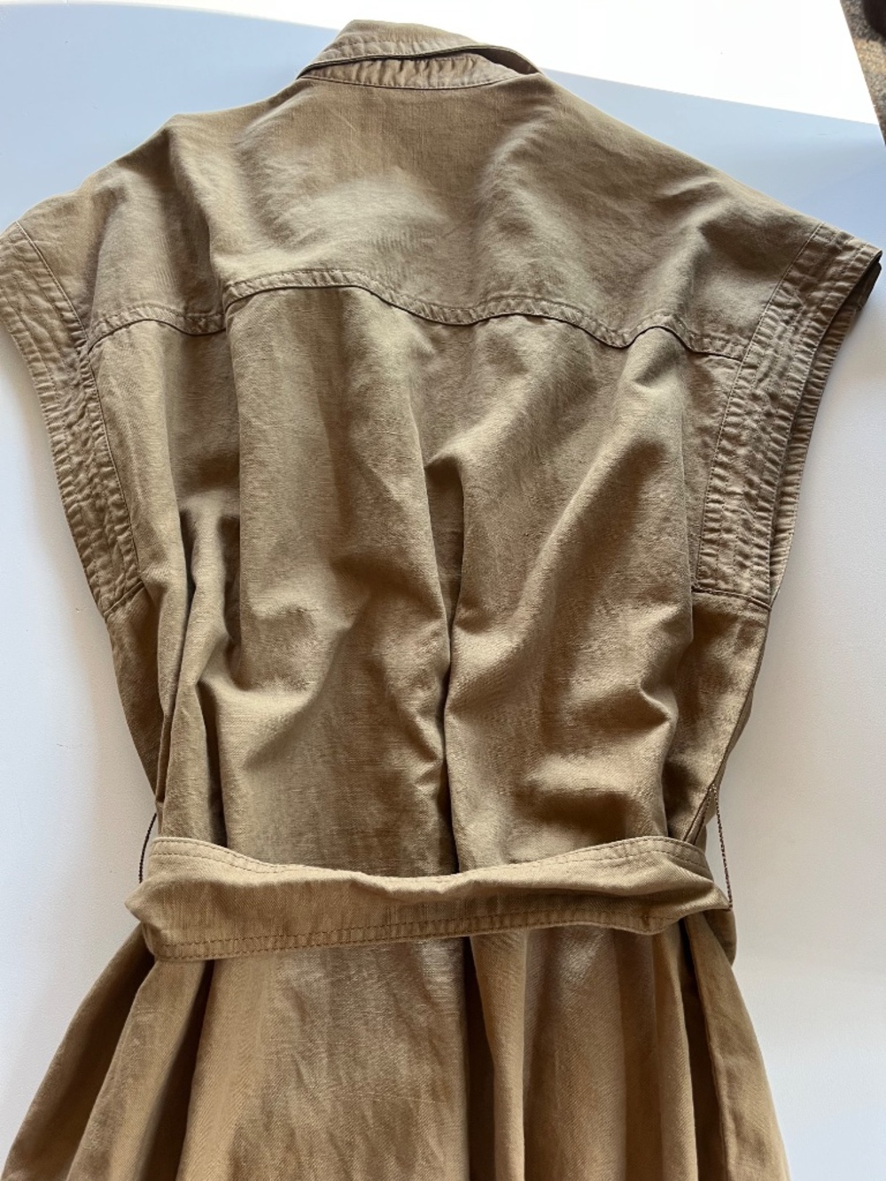 Banana Republic cotton +linen Sleeveless Dress in khaki, button-front size Large - Picture 13 of 14